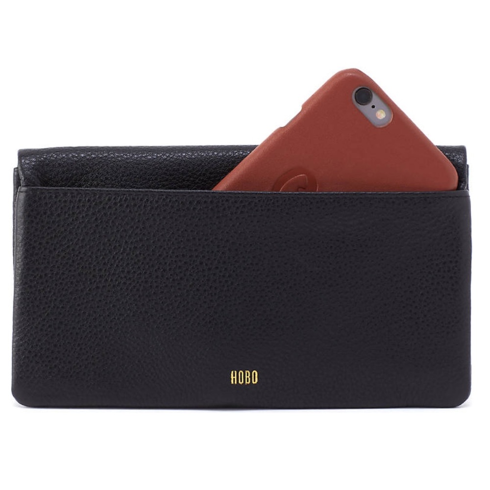 NWT HOBO Lumen Continental Bifold Wallet Black Velvet Pebbled Leather